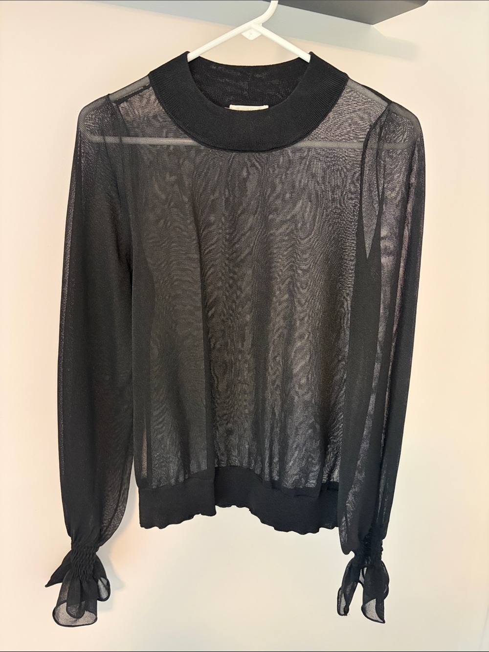 H&M Black Sheer Long-Sleeve Tie-Cuff Top